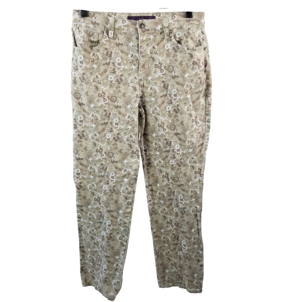 Gloria Vanderbilt Cream Green Brown Floral Amanda Vintage Jeans Size 8